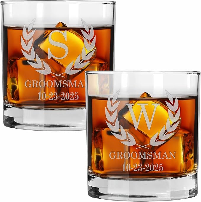 Blue Ridge Mountain Gifts 11 oz Engraved Whiskey Glass – Personalized Groomsmen Gift – Custom Etched Glass for Best Man & Wedding Party – Heavy Base, Groomsman Gifts (2)