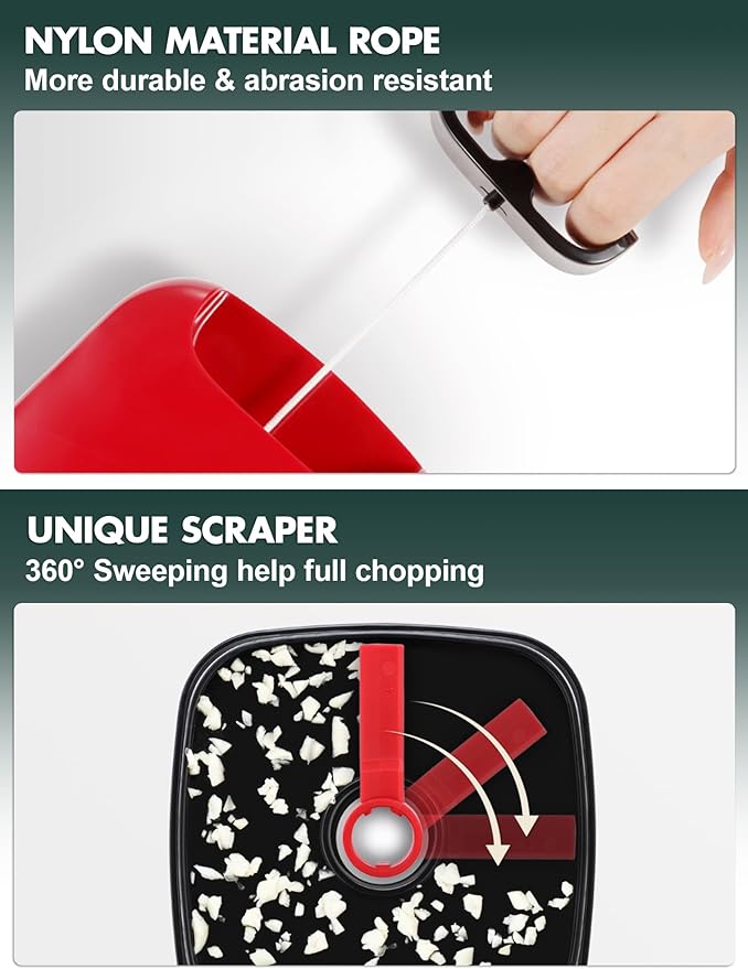 Manual Food Processor Vegetable Cutter, Geedel Pull Chopper with String, Food Chopper Vegetable Cutter for Veggies, Fruits, Salad, Onion, Nuts, Herbs, etc, 2 Cup(500ml), Red