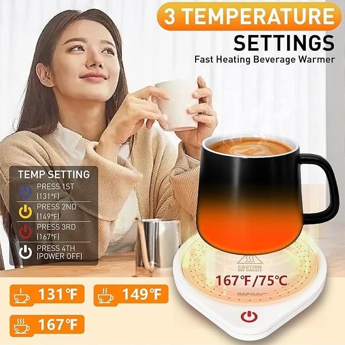 25W Electric Candle Warmer for Coffee Mugs, 75℃ Heating & Auto Shut-Off, Spill-Proof Desk Warmer for Beverages (White) (White)