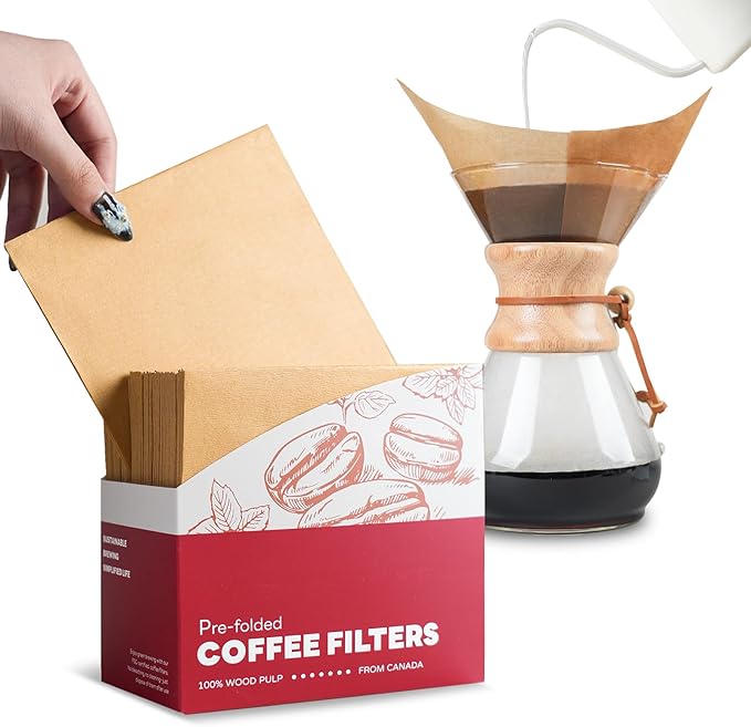 Pre-folded Natural Unbleached Coffee Filters - 100 Count, Compatible with Pour-Over Coffee Makers