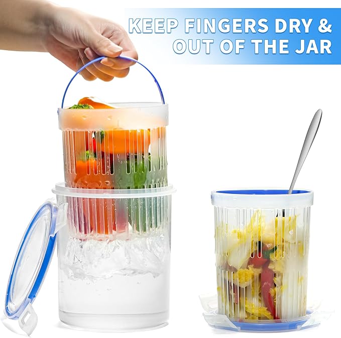 Pickle Jar with Strainer, Pickle Container with Strainer Jalapeno Container Pickle Storage Containers 2 Pcs (24 oz & 45 oz)