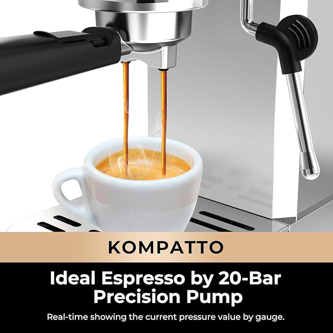 CHULUX Slim Espresso Machine with Milk Frother Steam Wand, 20 Bar Professional Italian Pump Espresso Coffee Machine for Home Cappuccino & Latte Maker, Silver