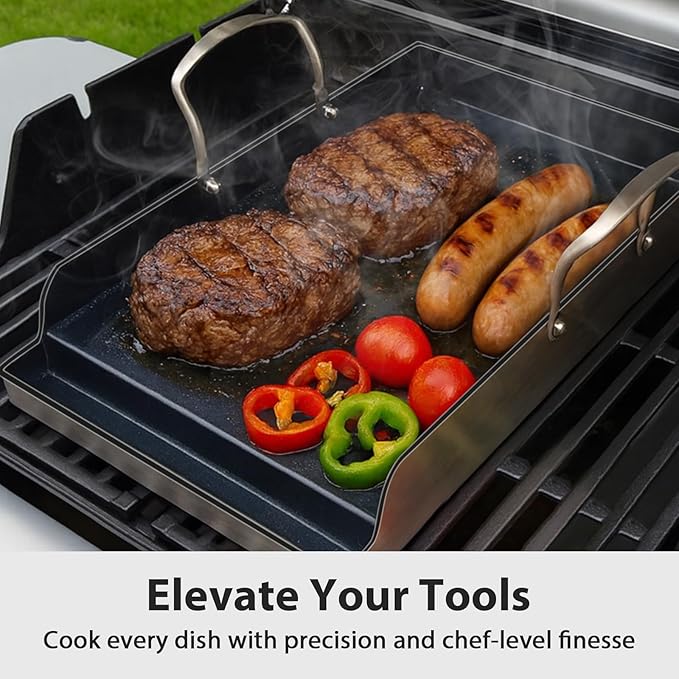 Utheer 16.5" x 10" Ceramic Nonstick Stainless Steel Griddle for Gas, Charcoal & Grill, Large Stove Top Griddle, Non-Toxic, PFAS/PFOA/PTFE Free, Oven Up to 500°F, for BBQ, Camping & Kitchen