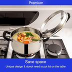 Stainless Steel Cookware Pasta Pot by Cyrder – 3 Quart, Strainer in Glass Lid, Two Side Spouts, Capsule Bottom Stock Pot, Durable & dishwasher safe