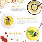 Patelai Serving Utensils Set Include Stainless Steel Large Spoons Slotted Spoons Forks Tongs Soup Ladle and Pie Server for Parties Buffet Catering, Dishwasher Safe(Black,10 Pieces)