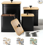 Kitchen Canisters for Countertop Set of 4 with Customizable Chalkboard Labels & Marker Pen - Big Iron Kitchen Canisters with Airtight Lids - Black Canister Set - Flour and Sugar Containers Farmhouse