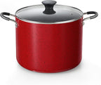 Cook N Home Nonstick Stockpot with Lid 10.5-QT, Professional Deep Cooking Pot Canning Cookware Stock Pot with Glass Lid, Marble Red