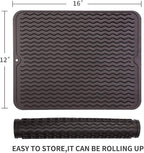 Silicone Dish Drying Mat for Multiple Usage,Easy clean,Eco-friendly,Heat-resistant Silicone Mat for Kitchen Counter or Sink,Refrigerator or drawer liner Coffee L 16 inches x 12 inches