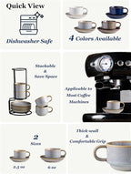 Gomakren 2.5 Ounce Espresso Cups Set of 4, Small Stackable Coffee Cups with Saucers and Metal Stand, Halloween Porcelain Demitasse Cups for Specialty Coffee Drinks, Espresso, Cappuccino, Latte, Gray