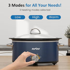 3QT Slow Cooker, Small Crock with 3 Heating Settings & Removable Ceramic Pot, Mini Food Warmer with Dishwasher Safe Glass Lid & Crock, Stainless Steel, Blue