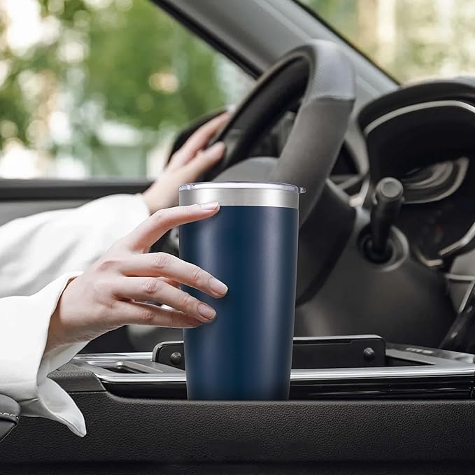 20 oz Tumbler with Lid Stainless Steel Insulated Tumblers Bulk Double Wall Vacuum Cups Powder Coated Travel Mug Keep Drinks Cold and Hot, Navy, 4 Pack