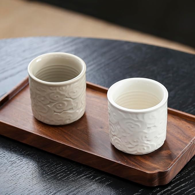 Ceramic Espresso Cups Set of 2 or 4-3oz Demitasse Cups for Coffee & Tea, No Handles, Durable & Dishwasher Safe (white, 4)