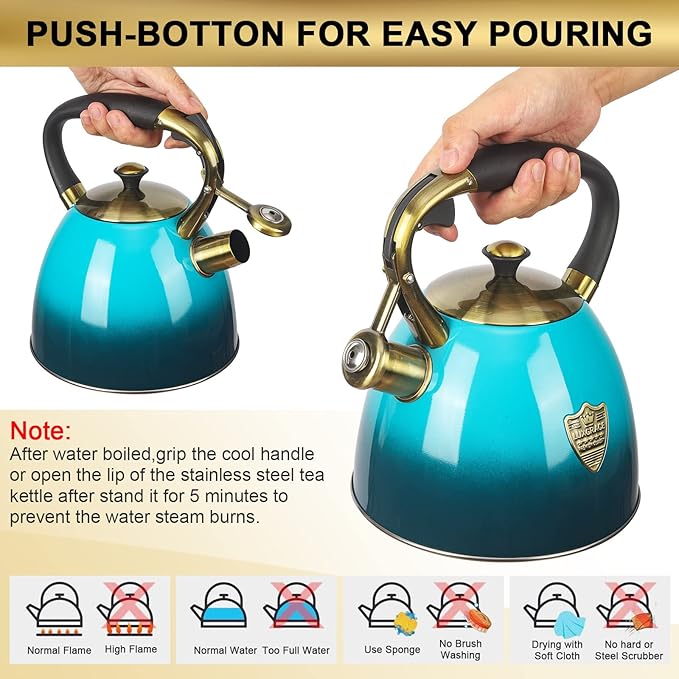 Tea Kettle -2.9 Quart Tea Kettles Stovetop Whistling Teapot Stainless Steel Tea Pots for Stove Top Whistle Tea Pot