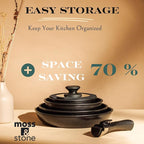 Moss & Stone 10pcs Black Pots and Pans Set Non Stick, Cookware Sets Detachable Handle, RV Kitchen Set Removable Handle, Oven Safe, Induction Ready, Stackable Non-stick Set, Camping Cookware Set