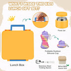 Bento Lunch Box for Kids with 9oz Soup Thermo, Leakproof Lunch Food Containers with 4 Compartment, Kids Thermo Hot Food Jar for School Travel