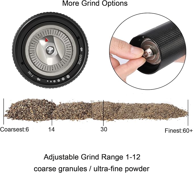 ARKNOAH Premium Pepper Grinder - Adjustable Coarseness with Aircraft-Grade Aluminum Body and Stainless Steel Blades-Refillable Manual Pepper Mill for Professional Kitchens & Commercial Use