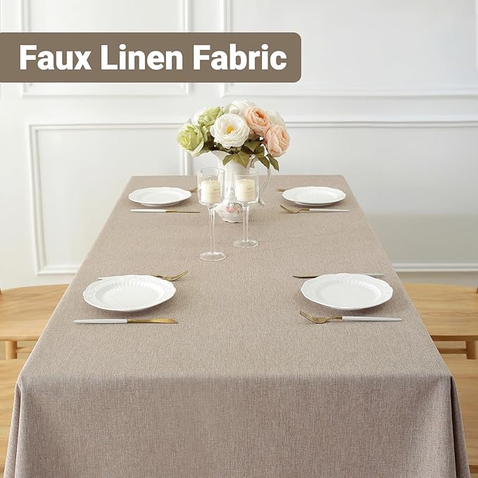 Laolitou Table Cloth Rectangle Linen Waterproof Textured Mocha Tablecloth, Washable Wrinkle Free Spill Proof Fabric Tablecloths for Dining Table Farmhouse Kitchen Holiday, 60x104 Inch