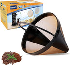 KEEPOW Reusable Cone Coffee Filters #4 (1-pack), 8-12 Cup Gold Permanent Coffee Filter for Cuisinart/Ninja Dual Brew Pro CFP301/ Hamilton Beach, Size 04 Pour Over Coffee-maker (gold*1)