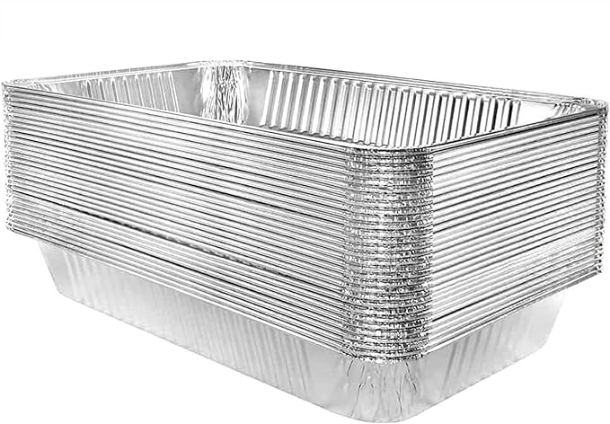 Mistari Deep Foil Pans 21x13 Aluminum Pans Large Disposable Food Containers Extra Heavy Duty Chafing Trays for Baking, Cooking, Heating, Storing, Prepping Food Silver, No Lids (10)