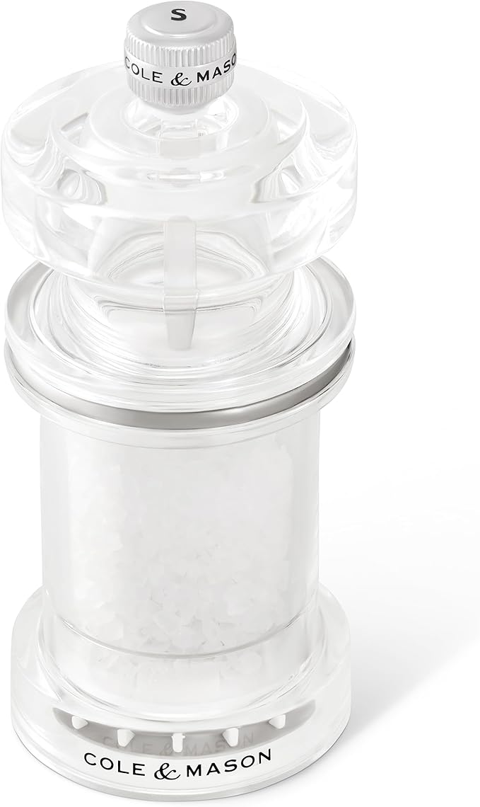 Cole & Mason 675 Refillable Spice Mill - Kitchen & Home Accessory - Salt & Pepper Grinder Set - Salt & Peppercorn Included - Acrylic - Salt & Pepper Set 4.5"