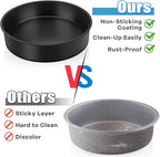 TeamFar 9½ Inch Cake Pan Set of 3, Layer Round Baking Cake Pans for Birthday Wedding Party, Stainless Steel Core & Black Nonstick Coating, Healthy & Heavy Duty, 2 Inch Deep & Easy Clean