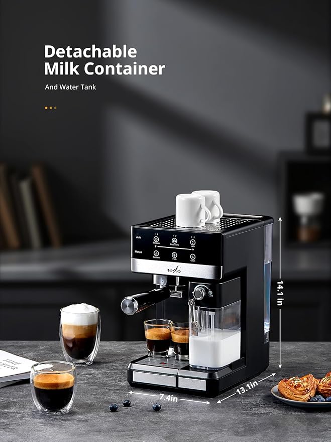 UDI Espresso Machine, 20 Bar Cappuccino & Latte Coffee Maker with Automatic Milk Frother, Auto or Manual Quick Brew Dual Boiler, Touchscreen Espresso Maker, Black