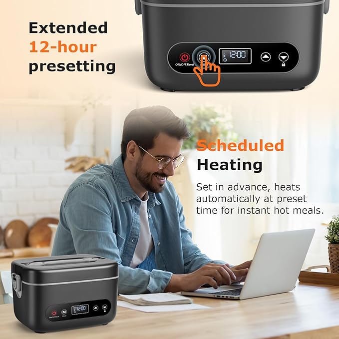 1.2L Cordless Electric Lunch Box – 20000mAh Rechargeable Portable Food Warmer with 5-Sided Heating, Auto Temperature Control, Leakproof & BPA-Free – Perfect for Office, Truck, Outdoors