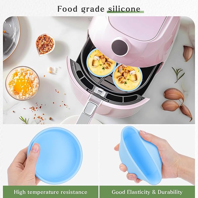 Silicone Egg Bites Molds - 2Pcs Air Fryer & Microwave Egg Maker Pan, 4 inch Reusable, Dishwasher Safe (Blue)