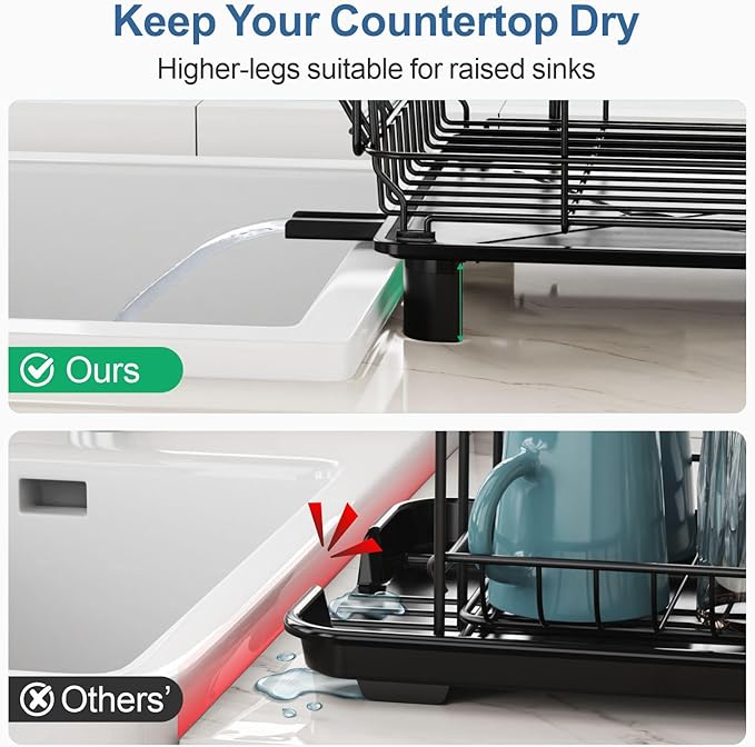 GSlife 2 in Set of Dish Drying Rack and Sink Caddy - Dish Rack for Kitchen Counter with Slots, Utensil Holder, Cup Holder, Cutting Board Holder, Black