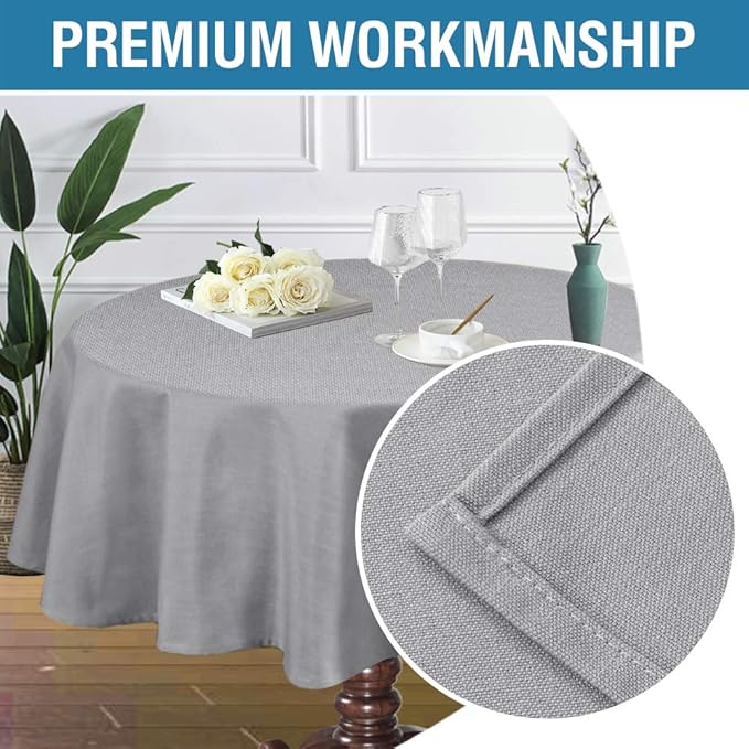 H.VERSAILTEX Linen Textured Table Cloths Round 70 Inch Premium Solid Tablecloth Spill-Proof Waterproof Table Cover for Dining Buffet Feature Extra Soft and Thick Fabric Wrinkle Free, Grey