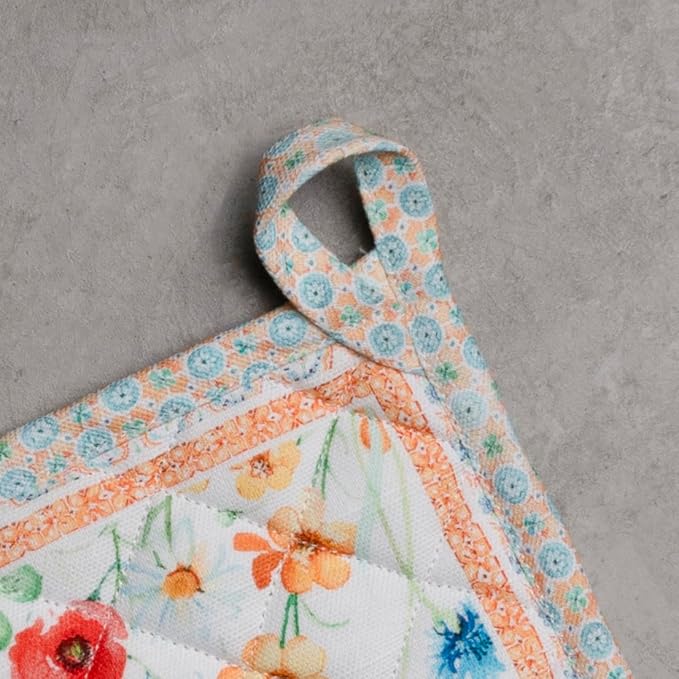 Maison d' Hermine Pot Holders 100% Cotton Heat Resistant Potholders 8" x 8" Hot Pads with Loop BBQ, Cooking, Baking, Grilling, Kitchen, Handling Hot Pans Spring/Summer (Pack of 1, Summer Whisper)