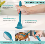 Homikit Silicone Cooking Utensils Set, 15-Piece Nonstick and Heat Resistant Kitchen Utensil Spatula Set with Holder, Kitchen Gadgets Home Essentials & Pots and Pans Accessories, Blue
