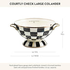 MACKENZIE-CHILDS Enamel Colander, Decorative Kitchen Strainer, Large, Black-and-White Courtly Check