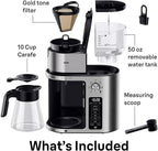 Braun MultiServe Plus 10-Cup Drip Coffee Maker - Hot & Cold Multi-Serve Brewer with Timer and Auto Start, Hot Water Dispenser, Over Ice Function, Stainless Steel & Pod-Free Design, KF9370SI