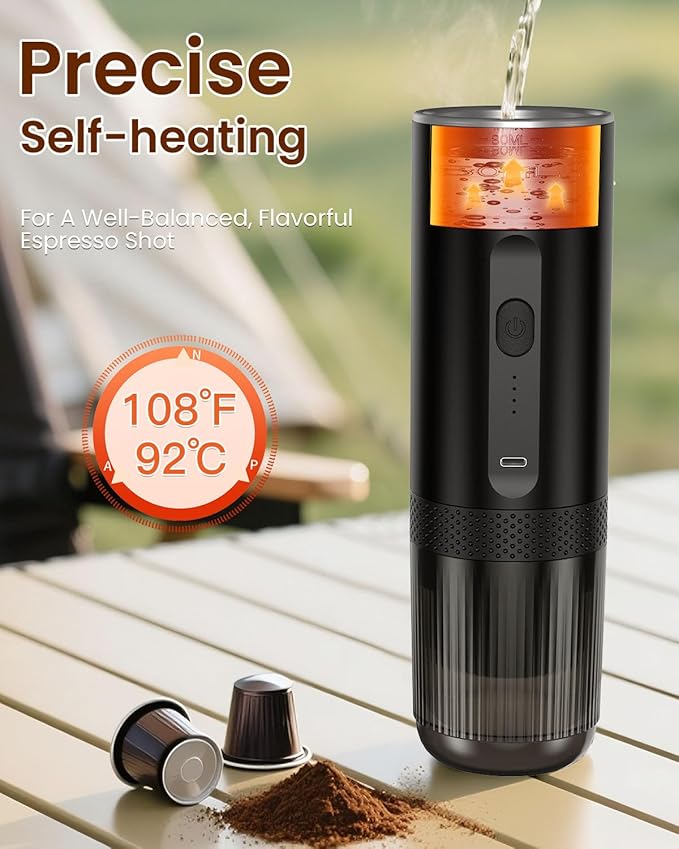 Portable Espresso Maker, Electric Espresso Machine for Travel, Camping, Rechargeable USB-C Mini Coffee Maker for NS Capsule Pods and Ground Coffee, Matte Black