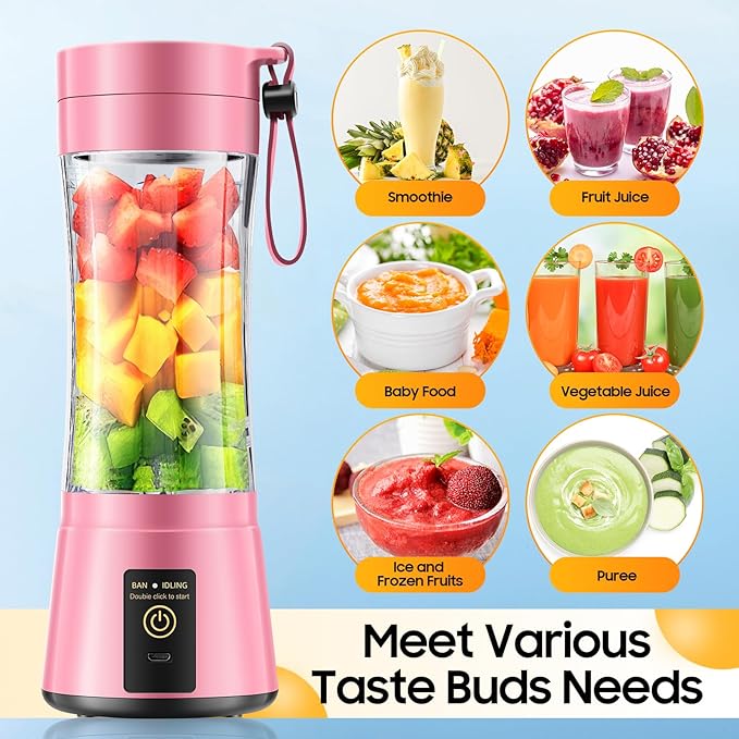 Portable Blender Make Shakes and Smoothies - USB Rechargeable Personal Size Mini Blender Freshly Squeezed, 380Ml BPA Free Travel Cup in Picnic/Office/Gym