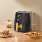 6.0 QT Large Digital Air Fryer with Window for Kitchen Use,Nonstick Made without PFAS, Touchscreen Display,400F,Customized Temp/Time,NonStick Basket,Black