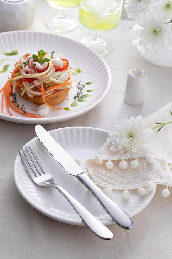 Matte Silverware Set, 18/10 Stainless Steel Satin Flatware, Modern Brushed Finish Cutlery, Dishwasher Safe & Durable, Built to Last (40-Piece, Razzoli)