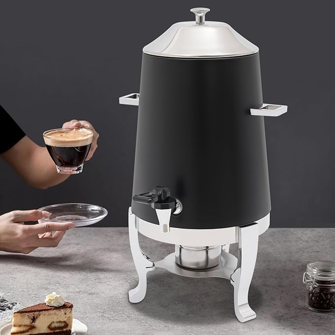 Coffee Urn with Fuel Holder 3.5 Gal/13L, Stainless Steel Beverage Dispenser Hot Drink Dispenser with Stand, Tea Water Coffee Chafer Urn for Parties Buffet Catering Commercial Home (Silver, Black)