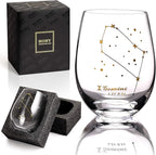 HOHY Gemini Stemless Wine Glass - 20 Oz, Constellation Design, Astrology Zodiac Gift for June Birthday Women
