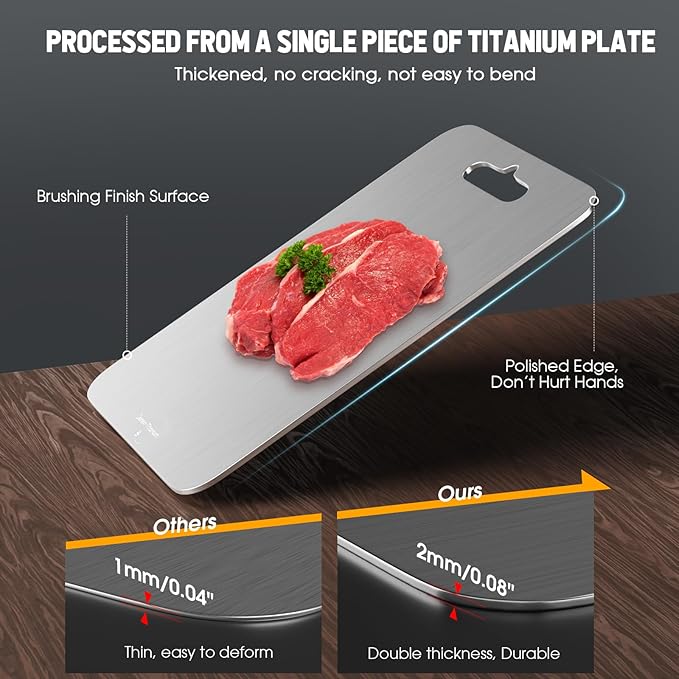 100% Pure Titanium Cutting Board for Kitchen 2mm Thickened, Easy to Clean, Dishwasher Safe, Double-Sided Chopping Board for Meat, Veggies, Fruits, Camping, Housewarming Gift (14.2" x 9.85")