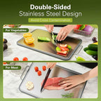 Double-Sided Stainless Steel Cutting Board for Kitchen, 19''×11.1'' Scratch-Resistant Cutting Board for Meat, Vegetables & Fruits, Rust-Resistant Chopping Board with Juice Groove on Both sides