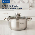 Daniks Standard Stainless Steel Stock Pot with Glass Lid – Induction 3 Quart, Dishwasher Safe, Measuring Scale, For Soup, Pasta, Stew, Silver