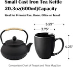 20.3oz Only, Small Tea Kettle for 1-2 Cups, Japanese Tetsubin, Cast Iron Teapot with Stainless Steel Infuser for Loose Leaf & Coffee, Tea Pot for Stovetop Safe, Enamel Interior(Black, 600ml)