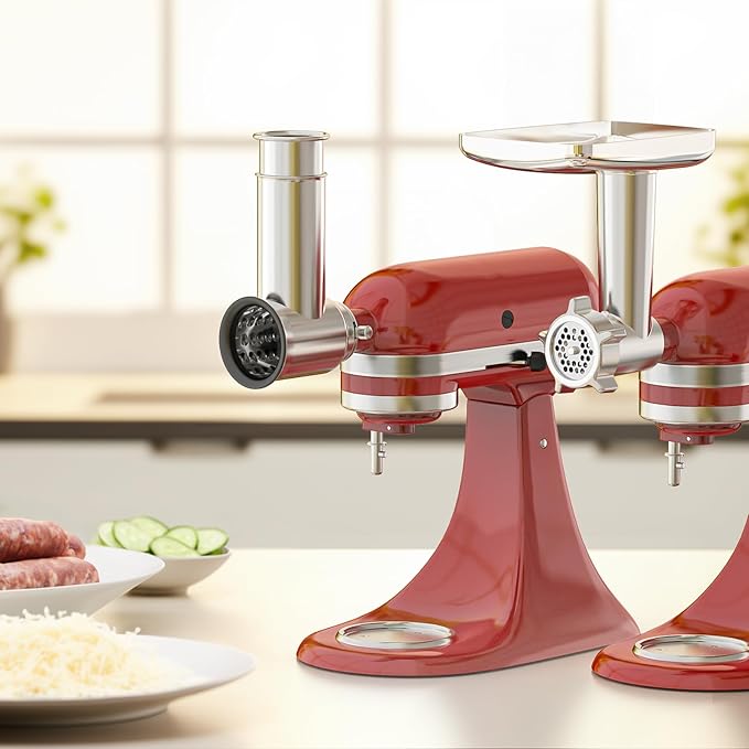 Meat Grinder & Stainless Steel Slicer Shredder Attachment for KitchenAid Stand Mixer, Meat Grinder Attachment with Sausage Stuffing Set and Cheese Grater, For Kitchenaid Mixer Attachments