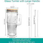 ANOTION Glass Cups with Lids and Straws - 24oz Tumbler with Handle Coffee Cups Glass Straws Glasses Mason Jar Cups Drinking Set Kitchen Essentials Coffee Bar Accessories House Warming Gifts New Home