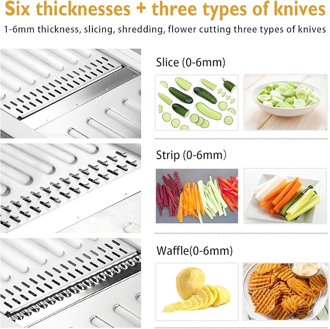 Adjustable Mandoline Slicer - Ultra-Sharp Stainless Steel Blades, Safe Hand Guard, Adjustable Thickness for Fast & Precise Slicing of Vegetables, Fruits & More (Gray)