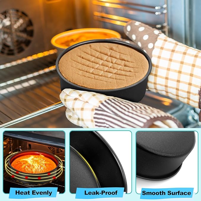 LIANYU Round Cake Pans Set of 2, 6 Inch Round Layer Cake Tins for Baking, Nonstick Stainless Steel Round Baking Pan, Bakeware for Oven & Dishwasher, Non Toxic & Heavy Duty, Black
