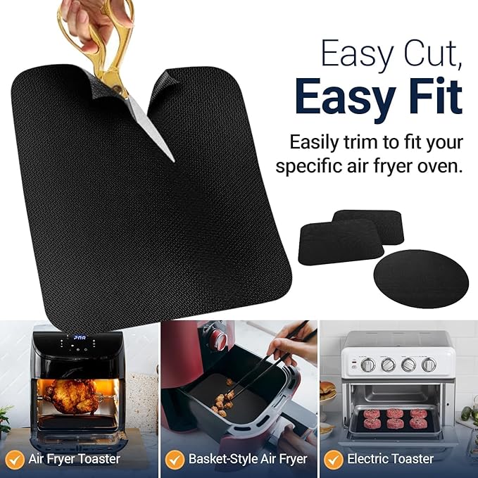Toaster Oven Liners for Bottom of Oven (6 Pack) Reusable Non-Stick Heat Resistant Toaster Liners, Compatible with Ninja, Cuisinart, Emeril Lagasse & More, Toaster Mat, 12"x12" (Black)