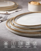 famiware Star Dinner Plates for 6, 10 inches Plate Set, Scratch Resistant, Stoneware Dinnerware, Kitchen Modern Rustic Serving Dishes, Cappuccino White